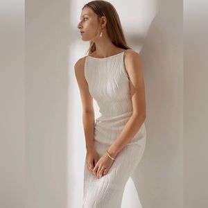 Rihoas The Water Ripple Textured Cami Dress- White with Pearls- Small US 2-4